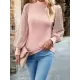 Sequined Split-Joint Bishop Sleeve Long Sleeves High-Neck Sweater Tops Pullovers