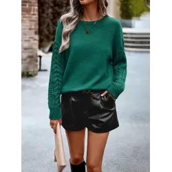 Solid Color Long Sleeves Loose Round-Neck Sweater Pullovers