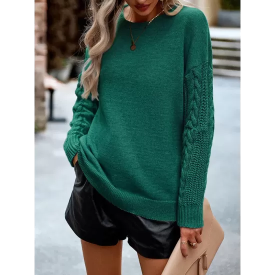 Solid Color Long Sleeves Loose Round-Neck Sweater Pullovers