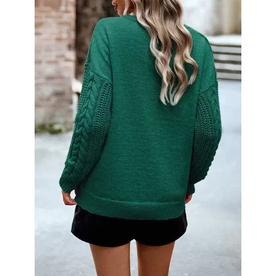 Solid Color Long Sleeves Loose Round-Neck Sweater Pullovers