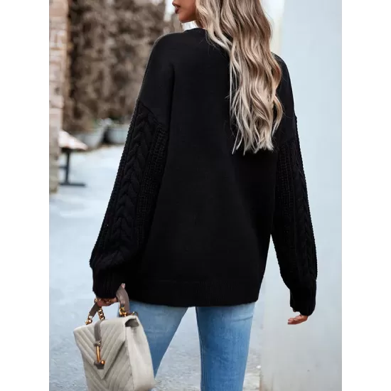 Solid Color Long Sleeves Loose Round-Neck Sweater Pullovers