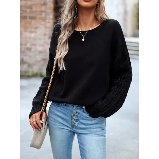 Solid Color Long Sleeves Loose Round-Neck Sweater Pullovers