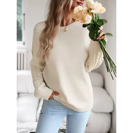 Solid Color Long Sleeves Loose Round-Neck Sweater Pullovers