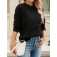 Hollow Solid Color Long Sleeves Loose Round-Neck Sweater Tops Pullovers Knitwear