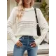 Hollow Solid Color Long Sleeves Loose Round-Neck Sweater Tops Pullovers Knitwear