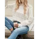 Hollow Solid Color Long Sleeves Loose Round-Neck Sweater Tops Pullovers Knitwear