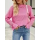 Hollow Solid Color Long Sleeves Loose Round-Neck Sweater Tops Pullovers Knitwear