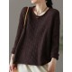 Artistic Retro Loose Long Sleeves Jacquard Solid Color Round-Neck Sweater Tops