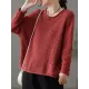 Artistic Retro Loose Long Sleeves Jacquard Solid Color Round-Neck Sweater Tops