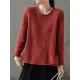 Artistic Retro Loose Long Sleeves Jacquard Solid Color Round-Neck Sweater Tops