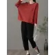 Artistic Retro Loose Long Sleeves Jacquard Solid Color Round-Neck Sweater Tops