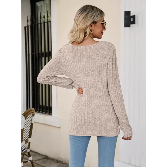 Casual Long Sleeves Skinny Solid Color Square-Neck Sweater Tops