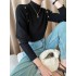 Buttoned Split-Joint Long Sleeves High-Neck Sweater Tops