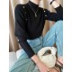 Buttoned Split-Joint Long Sleeves High-Neck Sweater Tops