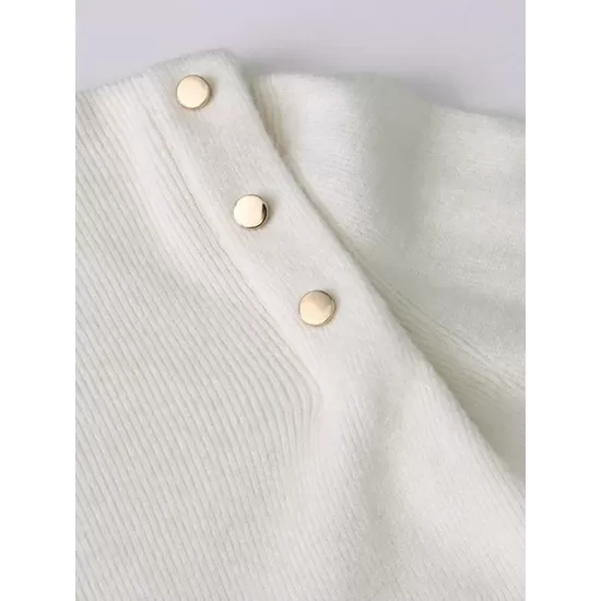 Buttoned Split-Joint Long Sleeves High-Neck Sweater Tops