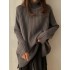 Casual Long Sleeves Loose Split-Side Solid Color High-Neck Sweater Tops