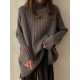 Casual Long Sleeves Loose Split-Side Solid Color High-Neck Sweater Tops