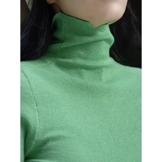 Solid Color Long Sleeves Skinny High-Neck Sweater Tops Pullovers