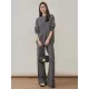 Urban Loose Solid Round-Neck Vest Top& V-Neck Sweater Tops& Wide Leg Pants Three-Piece Set