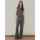 Urban Loose Solid Round-Neck Vest Top& V-Neck Sweater Tops& Wide Leg Pants Three-Piece Set