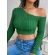 Solid Color Long Sleeves Skinny One-Shoulder Sweater Tops Pullovers