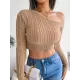 Solid Color Long Sleeves Skinny One-Shoulder Sweater Tops Pullovers