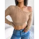 Solid Color Long Sleeves Skinny One-Shoulder Sweater Tops Pullovers