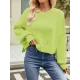 Solid Color Split-Joint Split-Side Batwing Sleeves High-Low Round-Neck Sweater Tops Pullovers