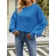 Solid Color Split-Joint Split-Side Batwing Sleeves High-Low Round-Neck Sweater Tops Pullovers