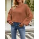 Solid Color Split-Joint Split-Side Batwing Sleeves High-Low Round-Neck Sweater Tops Pullovers