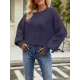 Solid Color Split-Joint Split-Side Batwing Sleeves High-Low Round-Neck Sweater Tops Pullovers