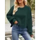 Solid Color Split-Joint Split-Side Batwing Sleeves High-Low Round-Neck Sweater Tops Pullovers