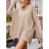 Solid Color Split-Side Batwing Sleeves Long Sleeves V-Neck Sweater Tops Pullovers Knitwear