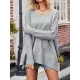 Solid Color Split-Side Batwing Sleeves Long Sleeves V-Neck Sweater Tops Pullovers Knitwear