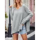 Solid Color Split-Side Batwing Sleeves Long Sleeves V-Neck Sweater Tops Pullovers Knitwear