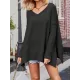 Solid Color Split-Side Batwing Sleeves Long Sleeves V-Neck Sweater Tops Pullovers Knitwear