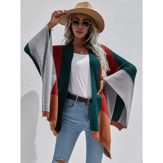 Original Creation Contrast Color Striped Sweater Tops Cardigan Coats