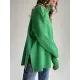 Casual Loose Long Sleeves Split-Side Solid Color High-Neck Sweater Tops