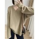 Casual Long Sleeves Loose Solid Color V-Neck Sweater Tops