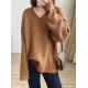 Casual Long Sleeves Loose Solid Color V-Neck Sweater Tops