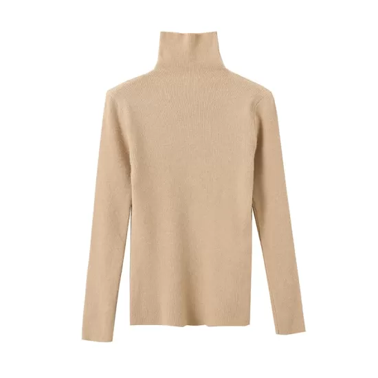 Simple Skinny Long Sleeves Solid Color High-Neck Pullovers