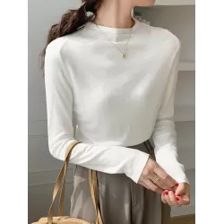 Simple Long Sleeves Skinny Solid Color High-Neck Pullovers