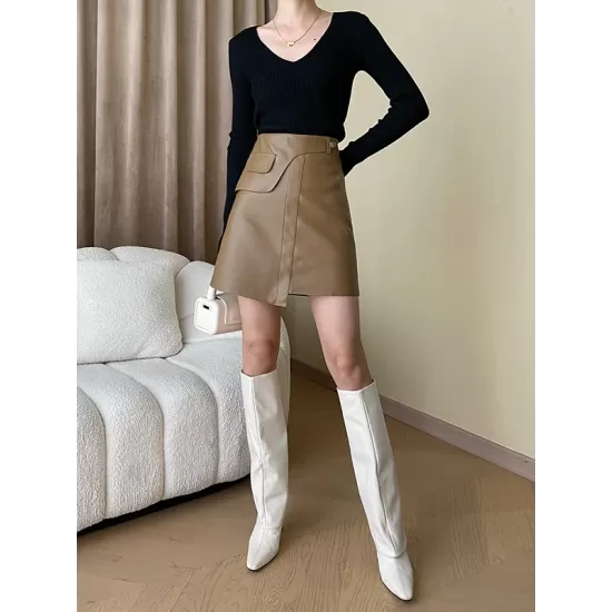 Solid Color Long Sleeves Skinny V-Neck Sweater Pullovers Knitwear