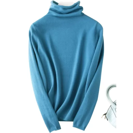 Casual Skinny Long Sleeves Solid Color Heaps Collar Sweater Tops Pullovers