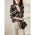 Original Skinny Long Sleeves Contrast Color Jacquard High-Neck Sweater Tops