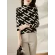 Original Skinny Long Sleeves Contrast Color Jacquard High-Neck Sweater Tops