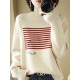 Casual Loose Long Sleeves Striped Round-Neck Sweater Tops