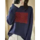 Casual Loose Long Sleeves Striped Round-Neck Sweater Tops