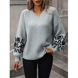 Hollow Long Sleeves Loose Round-Neck Sweater Tops Pullovers Knitwear