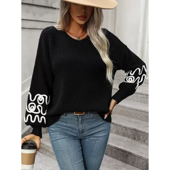 Hollow Long Sleeves Loose Round-Neck Sweater Tops Pullovers Knitwear